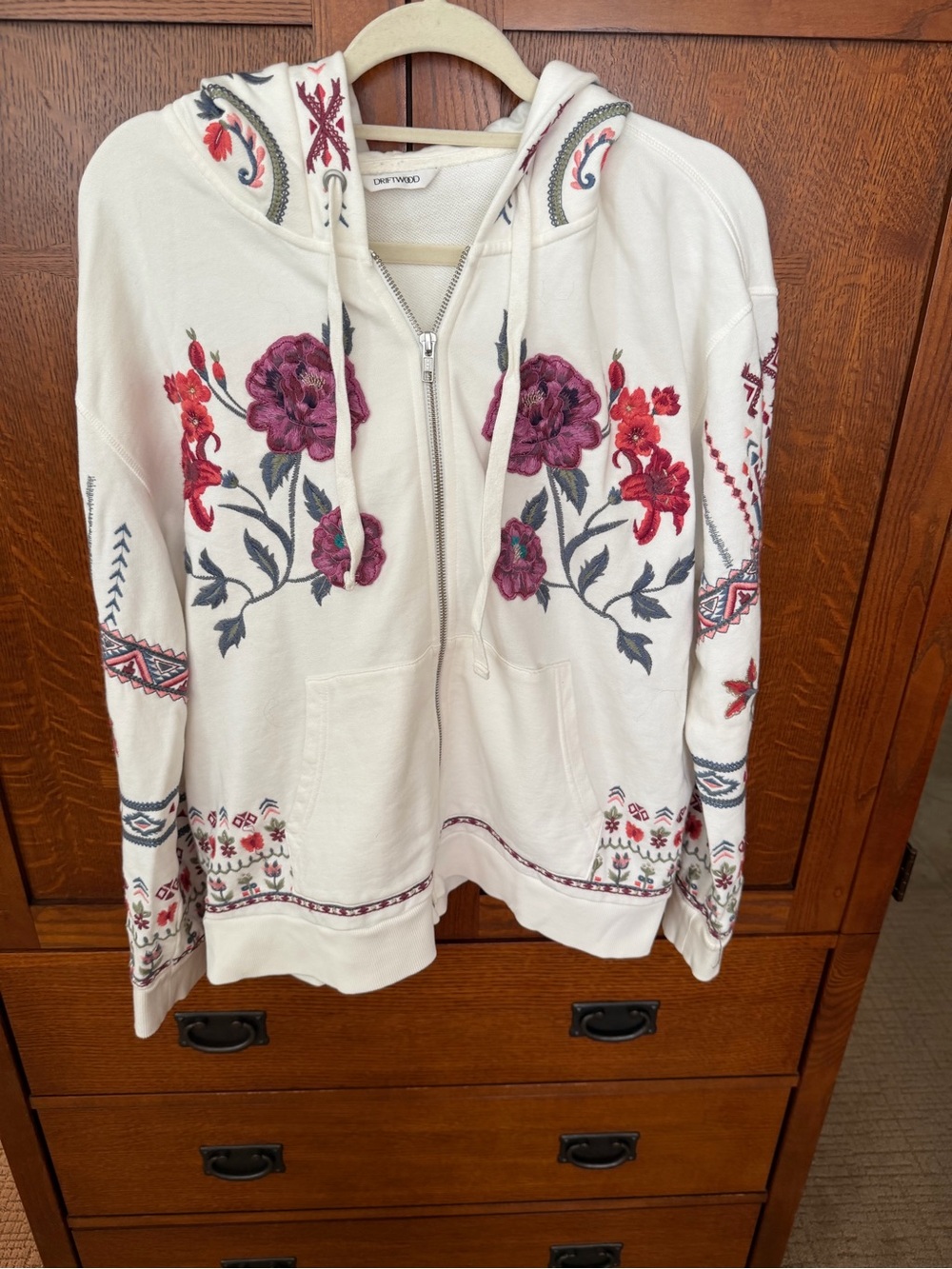Driftwood Floral Embroidered Zip Hoodie